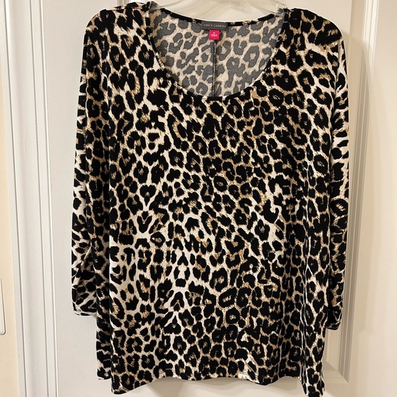 Vince Camuto Black and Brown Animal Print Blouse - Picture 1 of 6